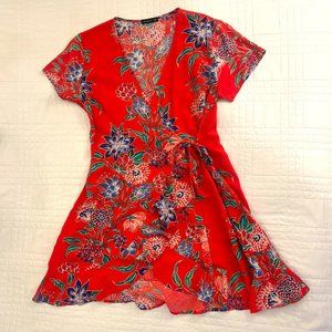 Cotton On Red Floral Wrap Dress Size Medium